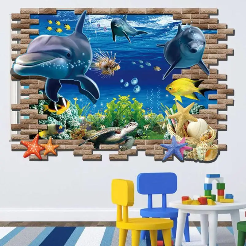

Home Decor New Sea Whale Fish 3D Wall Stickers For Kids Room Removable DIY Wallpaper wall sticker Home Deco mirror AU2
