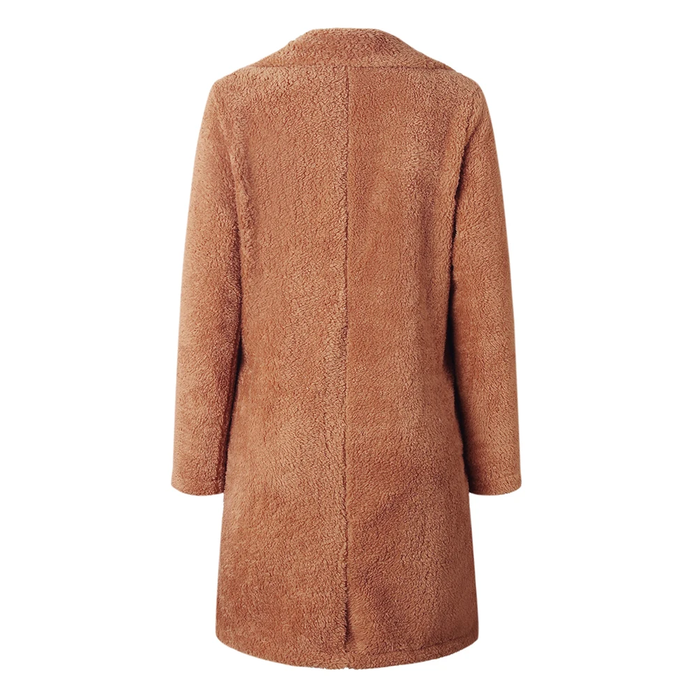 Новейший зимний однотонный Тренч, пальто для женщин, толстая теплая куртка с отворотом и длинным рукавом, открытая верхняя одежда, пальто