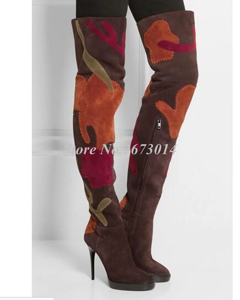 2019-European-Style-Winter-New-Arrival-Women-Boots-Floral-Patchwork-Over-the-Knee-Boots-Suede-Leather (3)