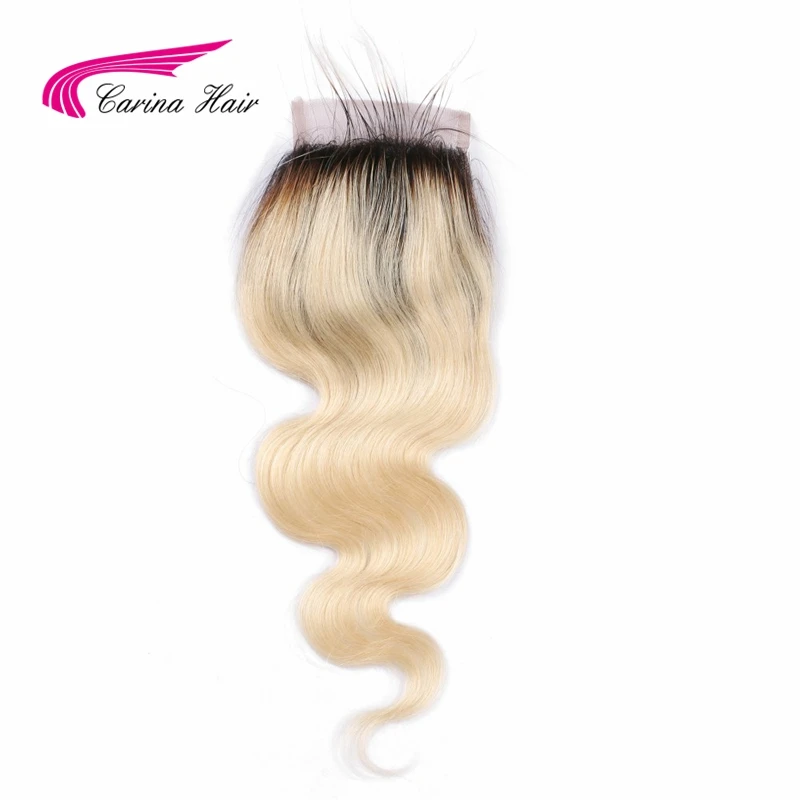 Carina волосы 4*4 швейцарские кружева верхнее закрытие с волосами младенца Омбре блонд цвет 1b/613 волнистые волосы тела бразильские Remy человеческие волосы