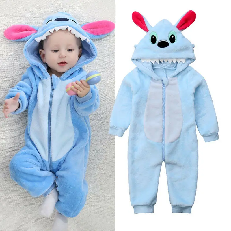 

Lovely Kids Baby Boys Stitch Flannel Zipper Winter Warm Hooded Romper Jumpsuit Outfits