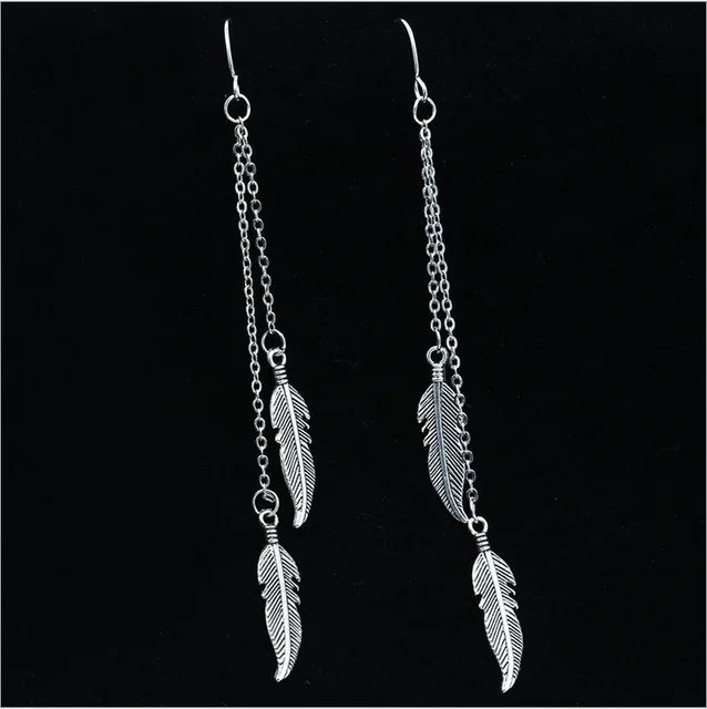 Boho Feather Design Long Chain Hanging Earrings Antique Silver Gold Boho Feather Design Long Chain Hanging Earrings Antique Silver Gold Hook Dangling Earring For Women Pending