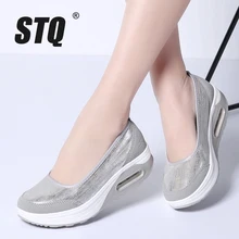 STQ/; Осенняя женская обувь на плоской платформе; женские повседневные кроссовки с дышащей сеткой; женская обувь на толстой подошве; слипоны; 9001