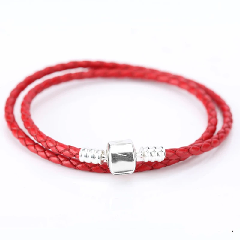 

Genuine 925 Sterling Silver Red Cow Leather Simple Design Bracelets & Bangles Women Girls Lucky Fashion Jewelry