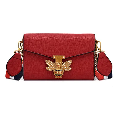 Брендовая дизайнерская женская сумка через плечо с ремешком на цепочке, женские кожаные сумки, сумка-мессенджер, женский клатч, пряжка в виде пчелы, кошелек - Цвет: Red