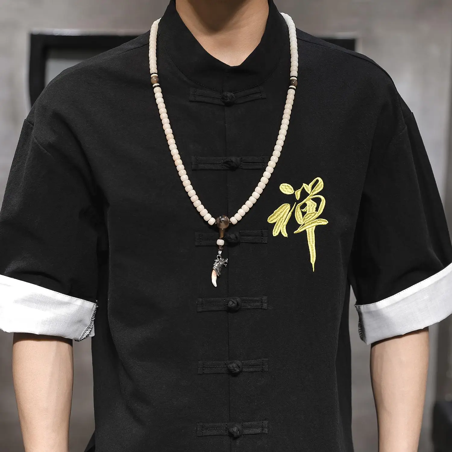 Мужские летние рубашки с вышивкой в китайском стиле, 5XL, 4XL размера плюс, повседневная мужская Ретро рубашка с коротким рукавом, офисная одежда, XXXXXL - Цвет: Black Shirt