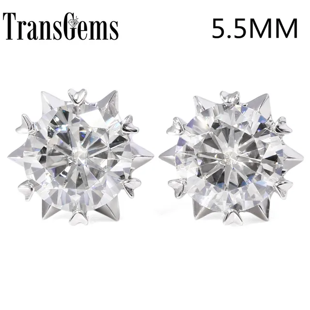Transgems Center 0 6ct 5 5mm Moissanite Diamond Stud Earrings 14k Transgems Center 0 6ct 5 5mm Moissanite Diamond Stud Earrings 14k 585 White Gold
