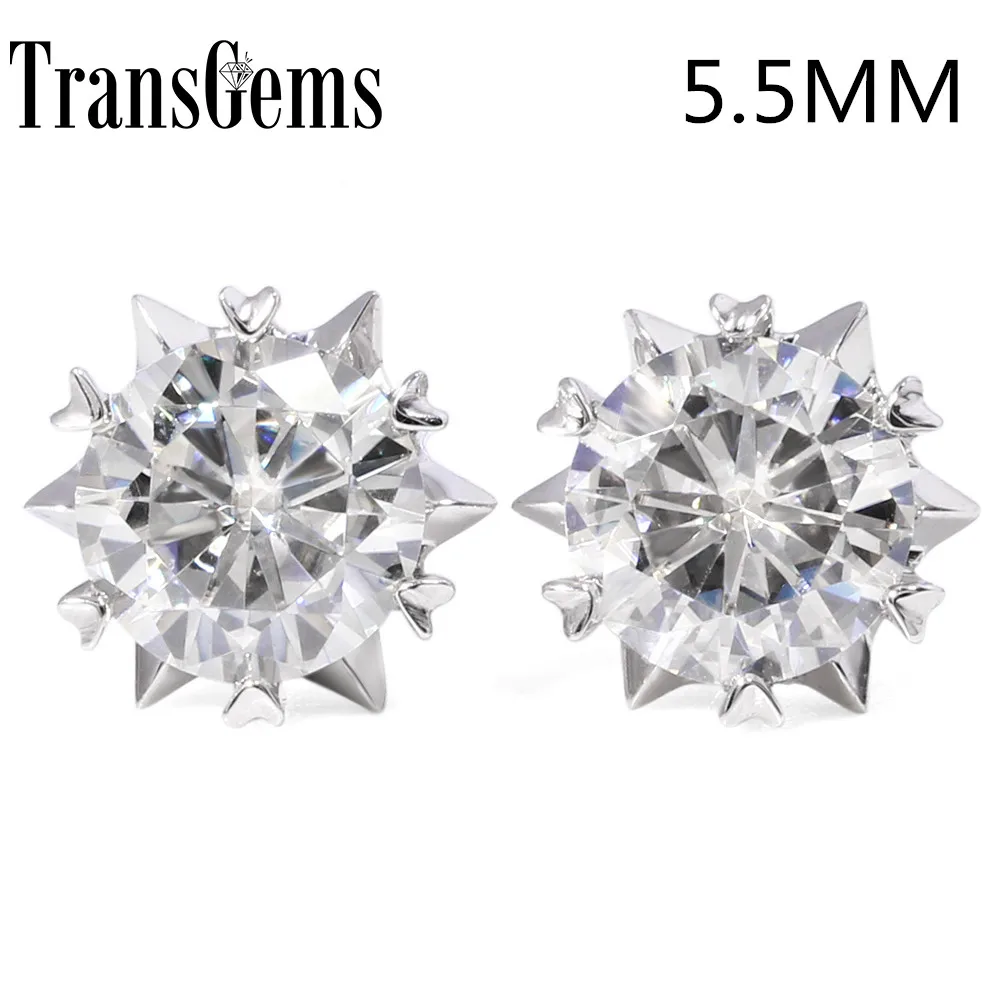 

TRANSGEMS 1.2 ctw Carat Lab Grown Moissanite Diamond Stud Earrings For Women Solid 18K White gold