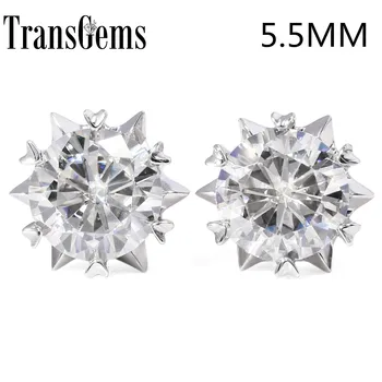 

Transgems Snow Flower Shaped 14K 585 White Gold 1.2CTWct 5.5mm Moissanite Stud Earrings Push Back for Women Wedding Jewelry