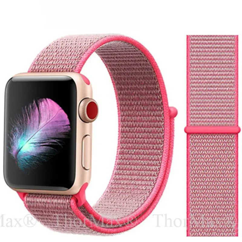 10-Hot Pink Ремешок для apple watch, ремешок для apple watch 5, 4, 3, iwatch, ремешок 42 мм, 38 мм, 44 мм, 40 мм, браслет correa, нейлоновая Спортивная петля, аксессуары для часов - Цвет ремешка: 10-Hot Pink