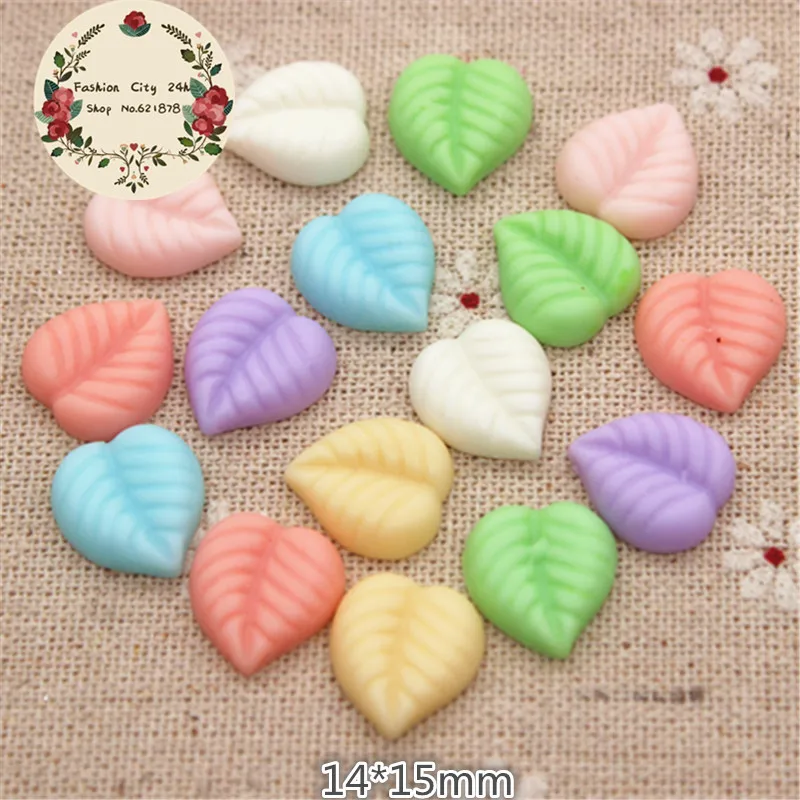 

30pcs Mix Colors 14*15mm kawaii resin leaf flat back cabochons DIY decorative craft scrapbooking