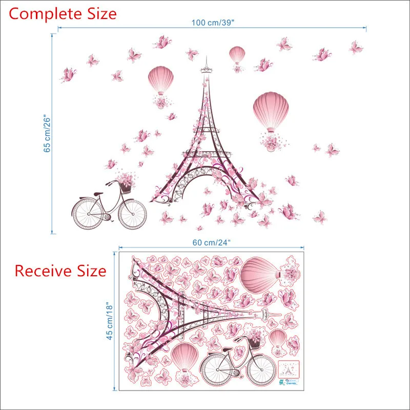 Романтическая Эйфелева башня Любовь Пара наклейки на стену наклейки для гостиной украшения велосипеда цветок воздушный шар свадебное украшение