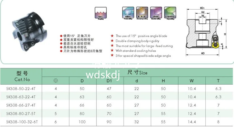 Высокая подача sks лицо мельница SKS08-100-32-6T tinsted плечо резак Facemill 100 мм для Dijet WDMW080520
