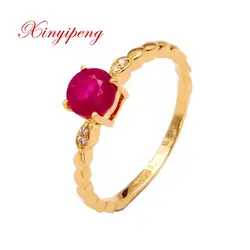 Xin yi peng 18 k yello gold инкрустированное натуральное круглое рубиновое кольцо 5,5*5,5 мм женское кольцо простое и легкое на день рождения, юбилей