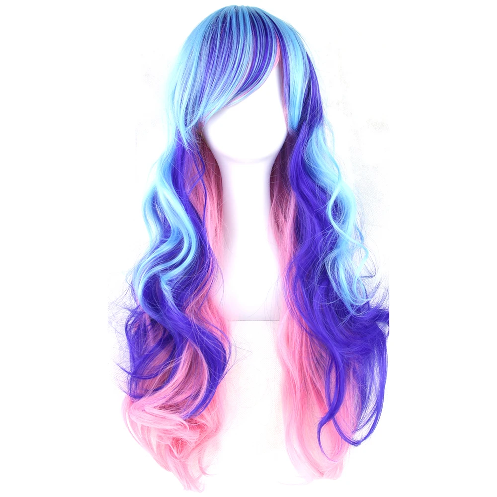 Soowee 70 см длинные вьющиеся розовые синие зеленые цветные синтетические волосы полные вечерние парики для косплея