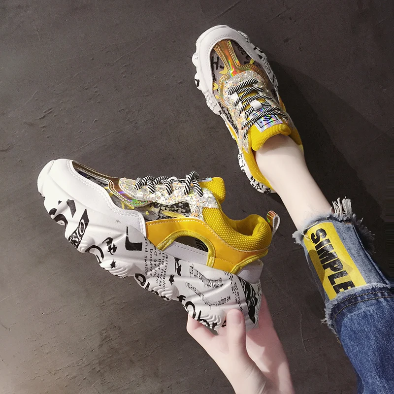 

Stylish Women Casual Shoes Lovers Leather Dad Platform Chunky Sneakers Harajuku Flat Thick Sole Tenis Wedge White Basket Walking
