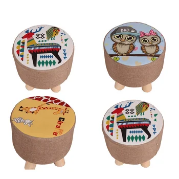 

Modern Upholstered Footstool Nordic Round Pouffe Stool Wooden Leg Pattern Round Fabric Lazy Child Stool Solid Wood CE2019/10