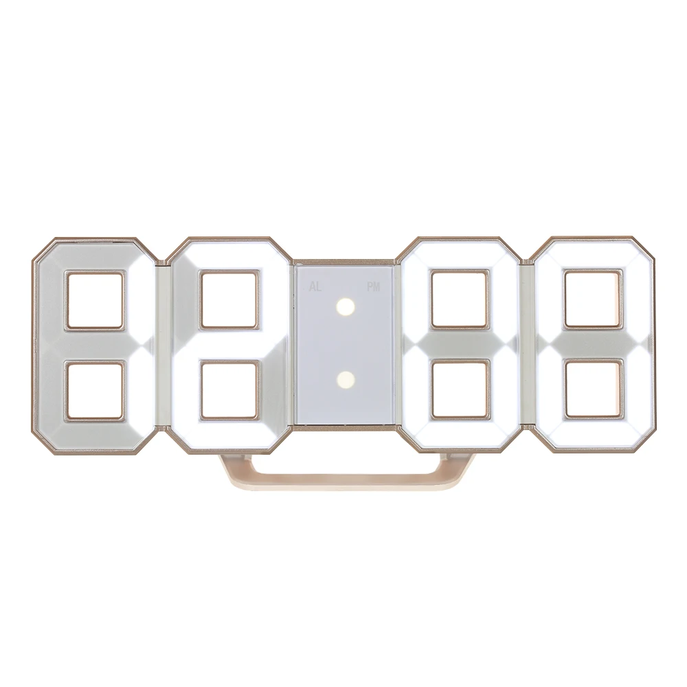 Gold Shell Многофункциональный al большой светодиодный цифровой настенные часы 12 H/24 H дисплей времени с будильником и функцией повтора Регулируемая яркость - Цвет: Gold Shell