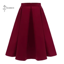 Новая летняя женская винтажная плиссированная юбка с высокой талией длиной до колена, Женская трапециевидная юбка-зонт, большая юбка-качели, юбка для Бальных клубов