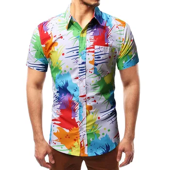 

Mens Beach Hawaiian Shirt 2019 Fashion Colorful Paint Print Shirt Men Brand Clothing Casual Slim Shirts Male camisa masculina