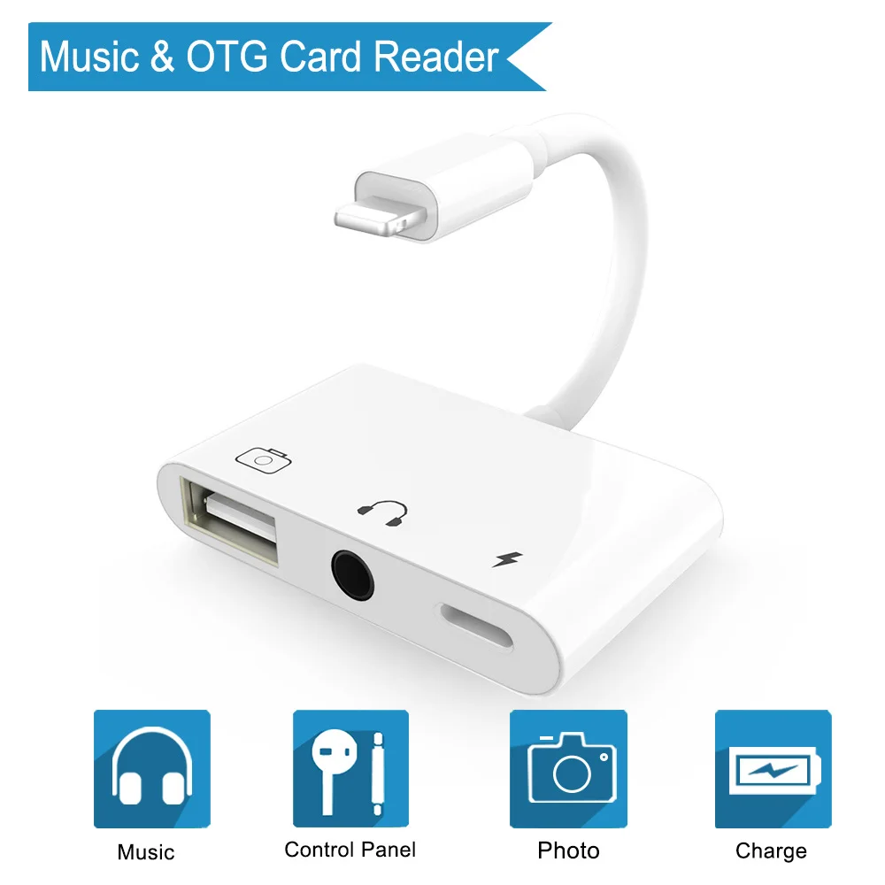 

3 in 1 OTG Audio Adapter for Lightning to Camera USB 3 Card Reader Adapter 3.5mm Headphone jack Charge Port For iPhone iPad iPod