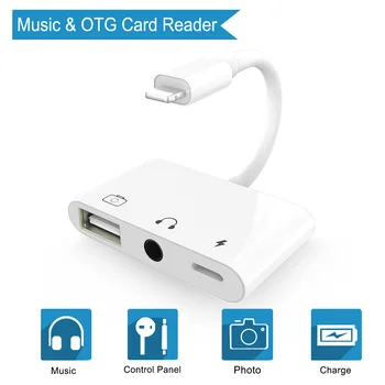 

THT-017 3 in 1 Lightning to Audio USB 3 Adapter Lightning to USB 3 Camera Card Reader Adapter For iPhone iPad iPod