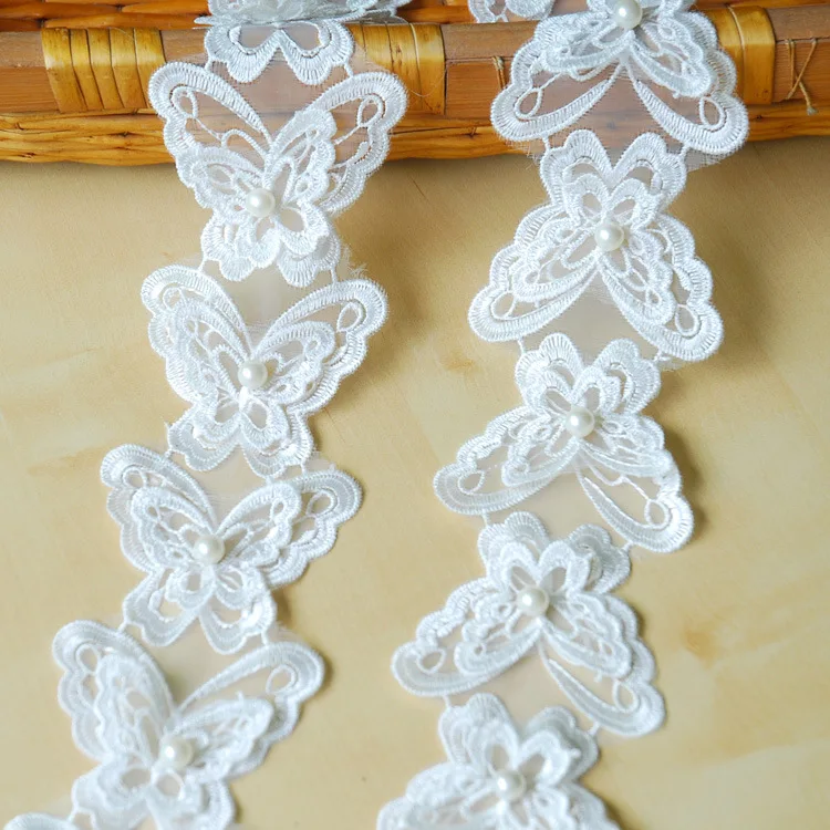 SK 15Yards White Venice Lace Applique Patch Butterfly Sewing Beaded Organza Trim DIY Wedding Handmade Craft Garment Accessories | Дом и сад