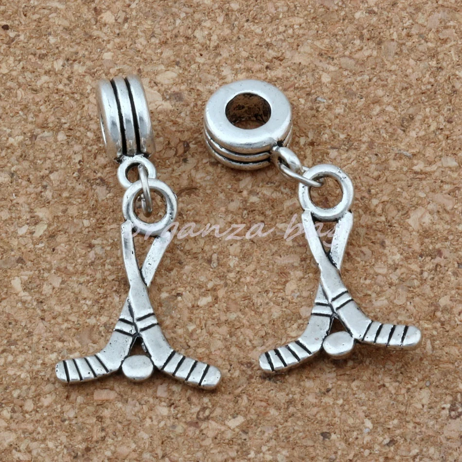 12Pcs Alloy Hockey Sticks Sports Charm Pendants For Jewelry Making