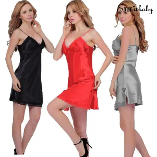 Женское атласное белье Babydoll ночное на бретельках ночная рубашка Сексуальное |