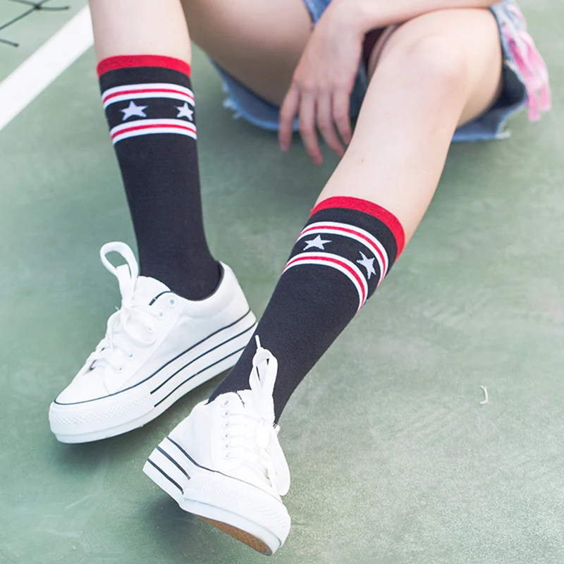 PEONFLY/женские хлопковые оригинальные забавные Женские носочки со звездами и полосками; kawaii чулочно-носочные изделия; Осень-зима с рисунком
