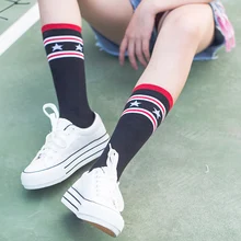 PEONFLY/женские хлопковые оригинальные забавные Женские носочки со звездами и полосками; kawaii чулочно-носочные изделия; Осень-зима с рисунком