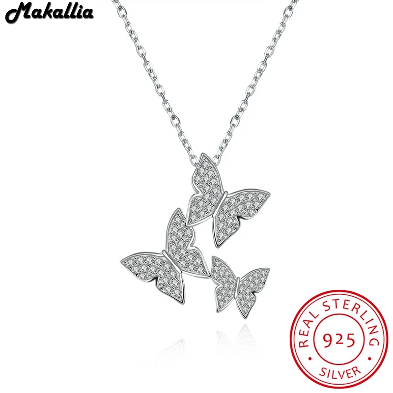 925 Sterling Silver Lovely Three butterflies Zircon Animal Pendants