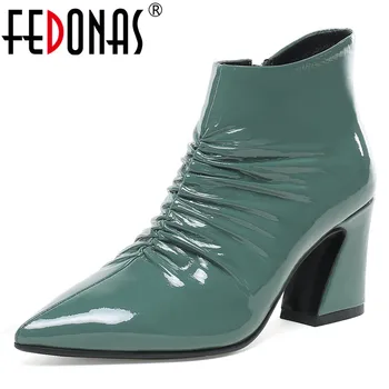 

FEDONAS Women Ankle Boots Autumn Winter Genuine Leather Short Chelsea Boots Pointed Toe High Heels Sexy Party Office Shoes Woman