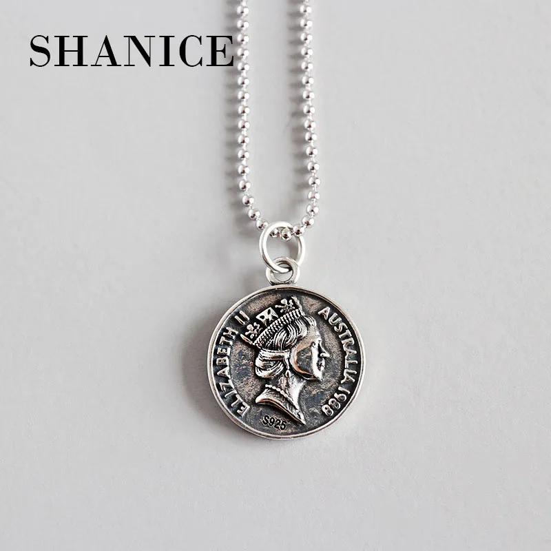 

SHANICE Retro Women Real 925 Sterling Necklaces Pendants Old Twist Tassel With Hanging Dollar Coink SHape Vintage Style Jewelry