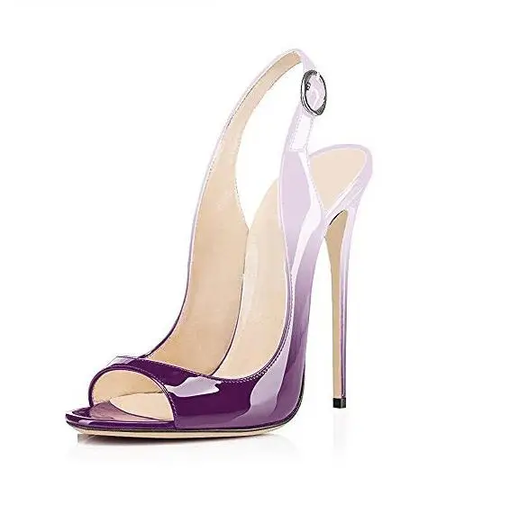

Concise Fashion Multi-color Choose High Heel Stiletto Sandals Open Toe Slingback Color Gradient Big Size Shallow Dress Lady Shoe