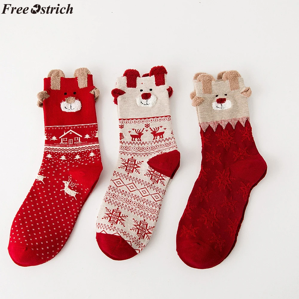 

FREE OSTRICH Christmas Gift Socks Women Ladies Cotton Socks Multi-Color Printed Women's Winter New Year Christmas Festive Sock