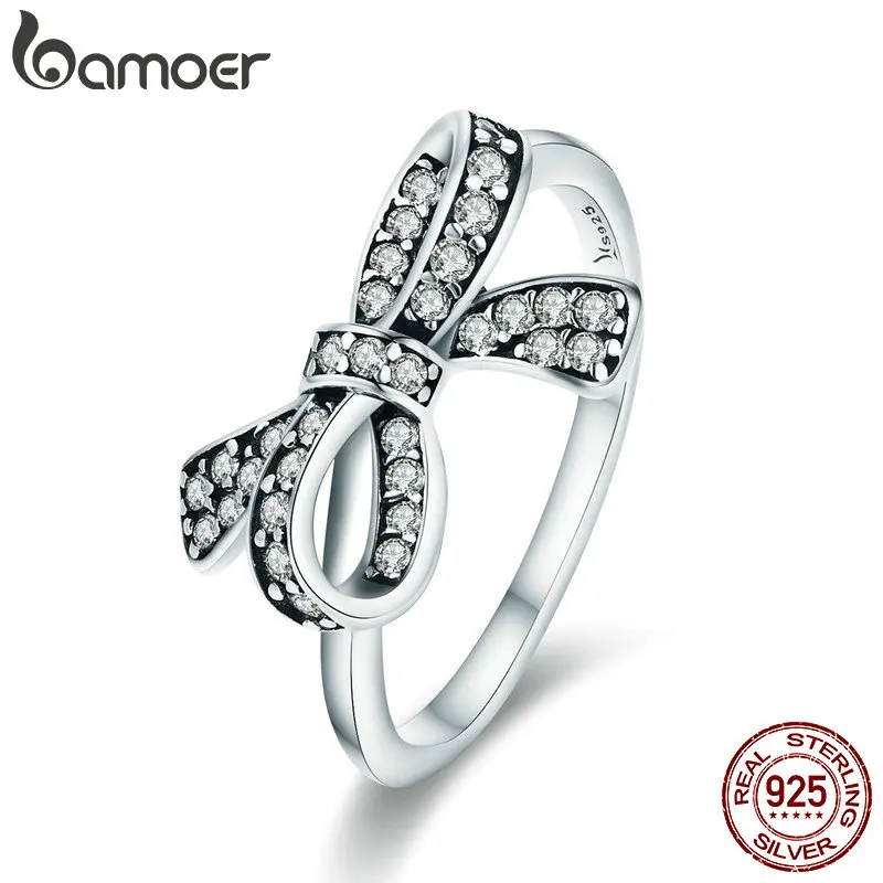 BAMOER Trendy Authentic 925 Sterling Silver Finger Trendy Bowknot 3 Size Wedding Rings for Women Engagement Jewelry SCR346 BAMOER Trendy Authentic 925 Sterling Silver Finger Trendy Bowknot 3 Size Wedding Rings for Women Engagement Jewelry SCR346