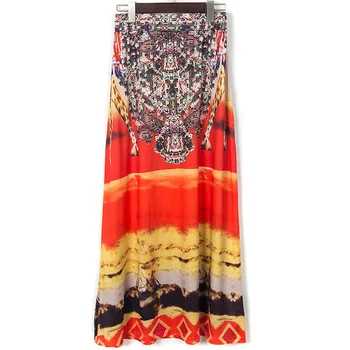 

Brieuces new free shipping women print large size fashion bohemian style high waist long vintage casual lady
