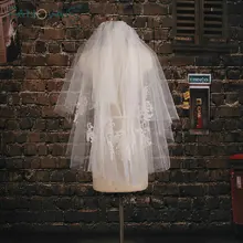 Белая короткая свадебная фата кружева аппликация многослойный тюль фата свадебные аксессуары свадебные головные уборы