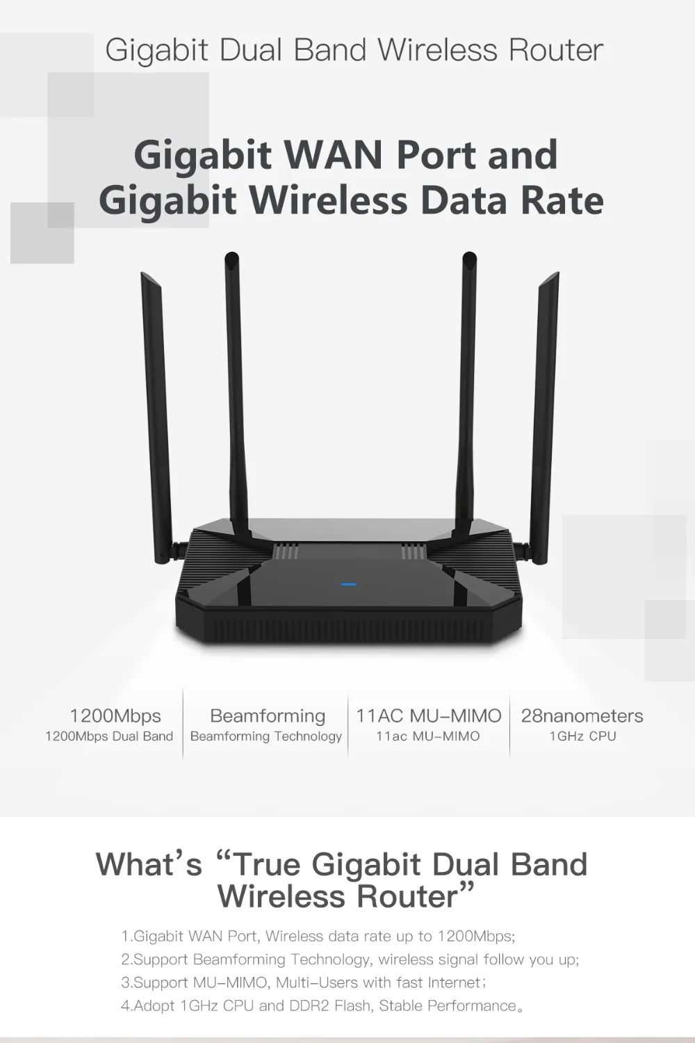 Wireless Router Gigabit WAN Dual Band 2.4g 5g WAN Port Wireless Data Rate