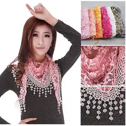 Женский кружевной шарф-шаль с кисточками и вышивкой, 10 цветов, кружевные шарфы