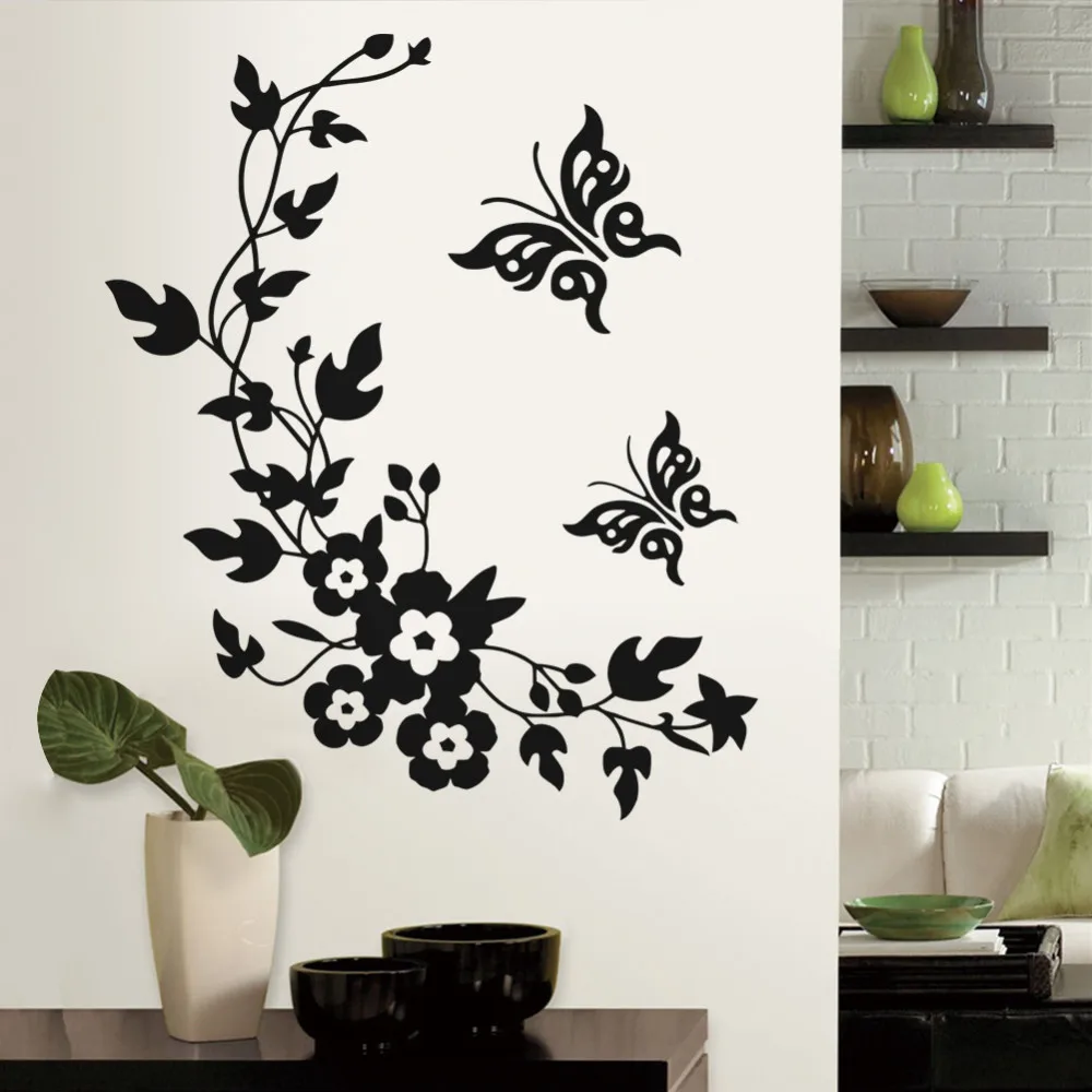 Home Wall Decor Sticker Living Room Black Flower  Refrigerator Flower Wall  Sticker - Wall Stickers - Aliexpress