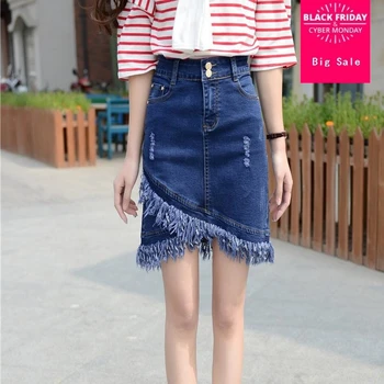 

XS-8XL Large size women's denim short skirt high waist was thin stream A word Denim skirt can fit 100 kg denim skirt wj453
