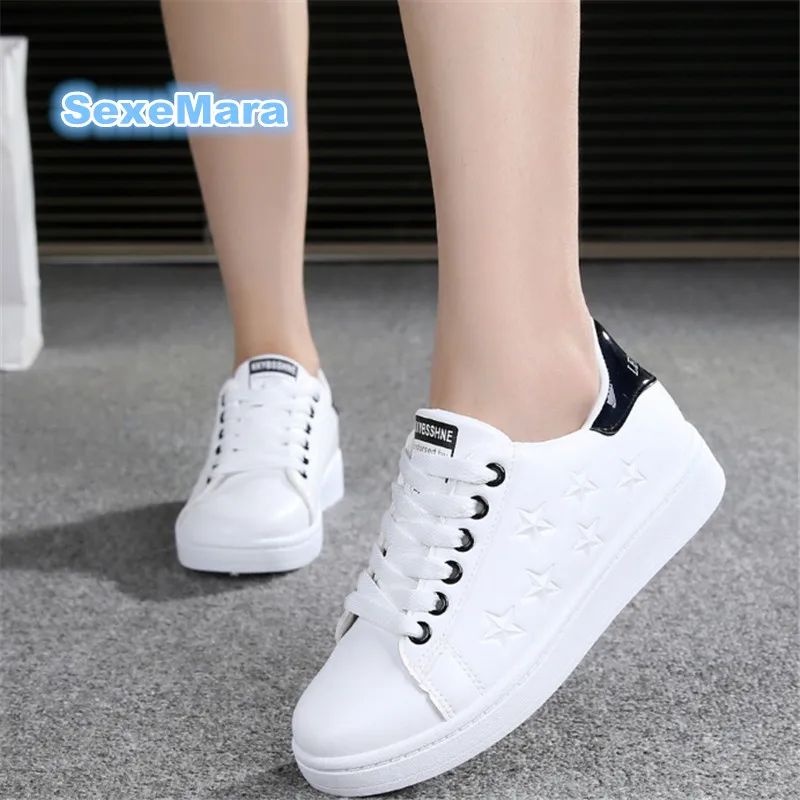 2017 Women Shoes hot sale Leather Casual shoes Outdoors Flat shoes Star White shoes Force ...