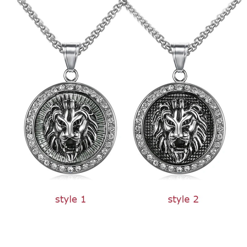 

Hiphop Jewelry Lion Head Pendant Necklace For Men Luxury Stainless Steel Male Lion King Crystal Jewelry Friendship Gift