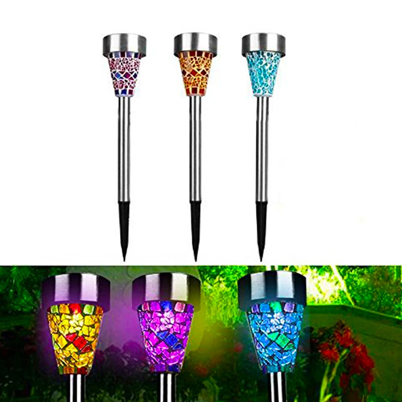 Chiclits 3pcslot  LED Solar Lawn Lamp Outdoor Garden Decoration lights Lawn Path LED Glass Mosaic Lights Blue Orange Purple (27)