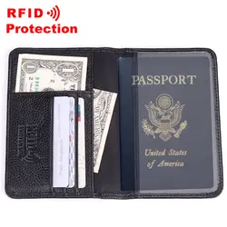 Подлинная кожаный паспорт кошелек RFID защиты кредитных держатель для карт высокое качество путешествия чехол для паспорта черный бумажник
