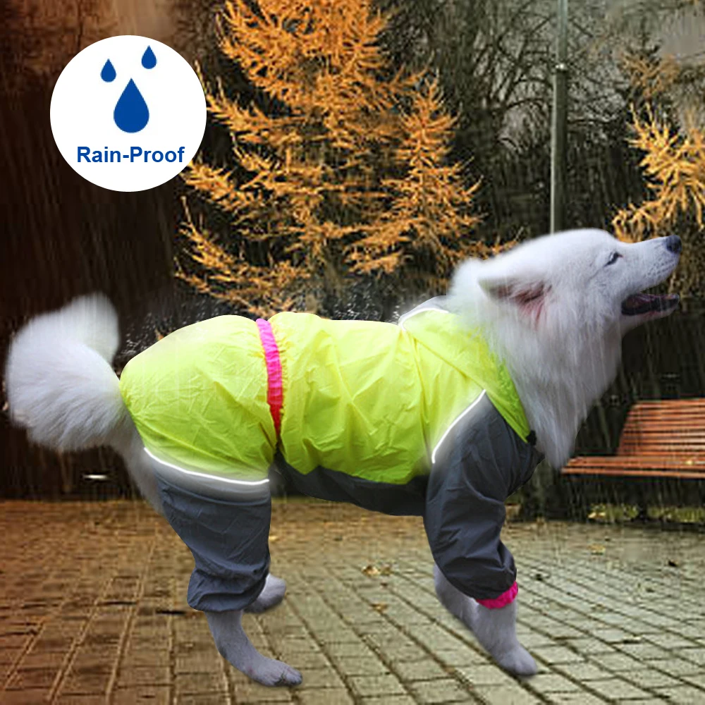 Dog Hooded Raincoat For Dogs Waterproof Reflective Pet Coat Jacket