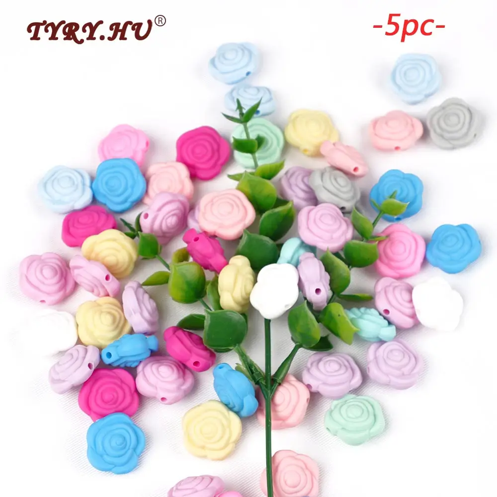 

TYRY.HU 5pc/lot Rose Silicone Loose Beads Food Grade Baby For Accessories Necklace DIY Baby Teething Beads Safe Toys BPA Free