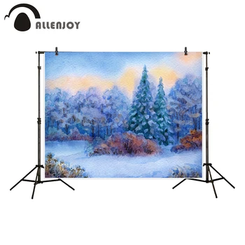 

Allenjoy background for photo studio winter watercolor forest snow tree baby shower photography backdrop
